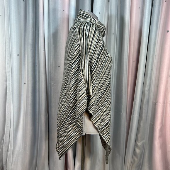 Lightweight Black, Brown & White Striped Pullover Knit Poncho - Picture 7 of 7